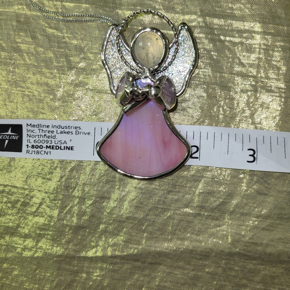 Pink and white stained glass Angel ornament